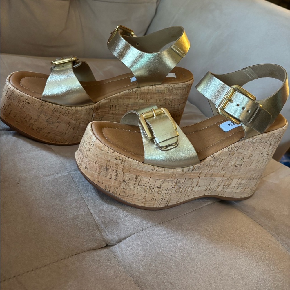 Gold Platform Cork Sole Sandals